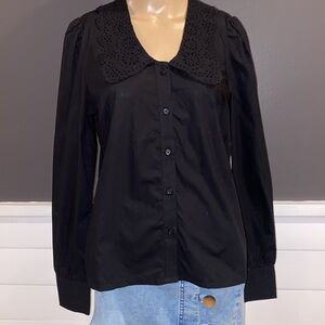 Calligraphie long sleeve button down with lace collar size S
